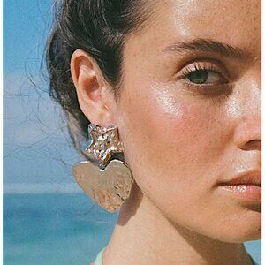 NEW~ Anthropologie Casa Clara "La Etoile" Silver Star & Heart Dangle Earrings